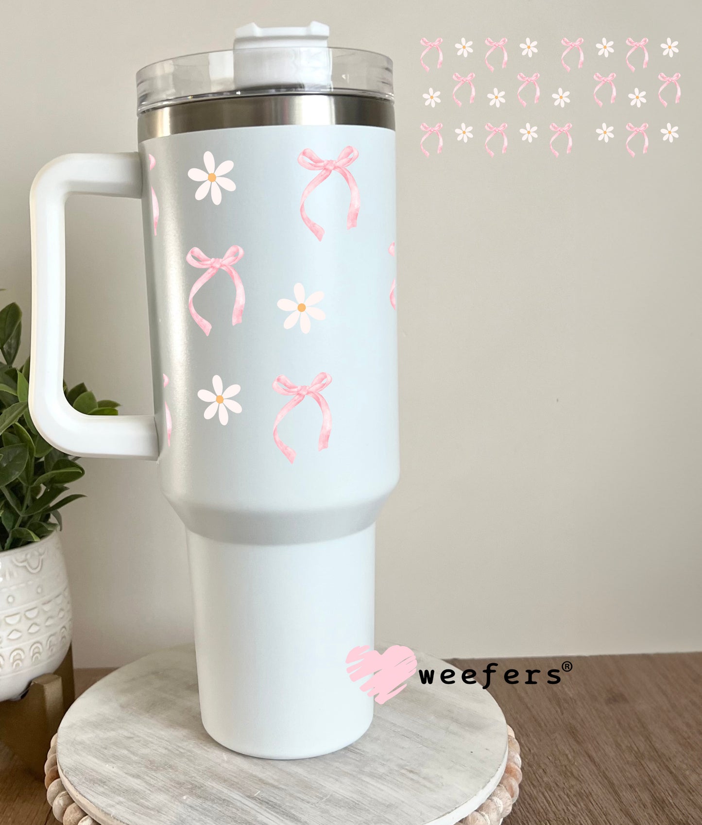 Pink Coquette Bows and Dainty Daisies UV DTF Cup Wrap 40oz Tumbler Cup Wrap Weefers