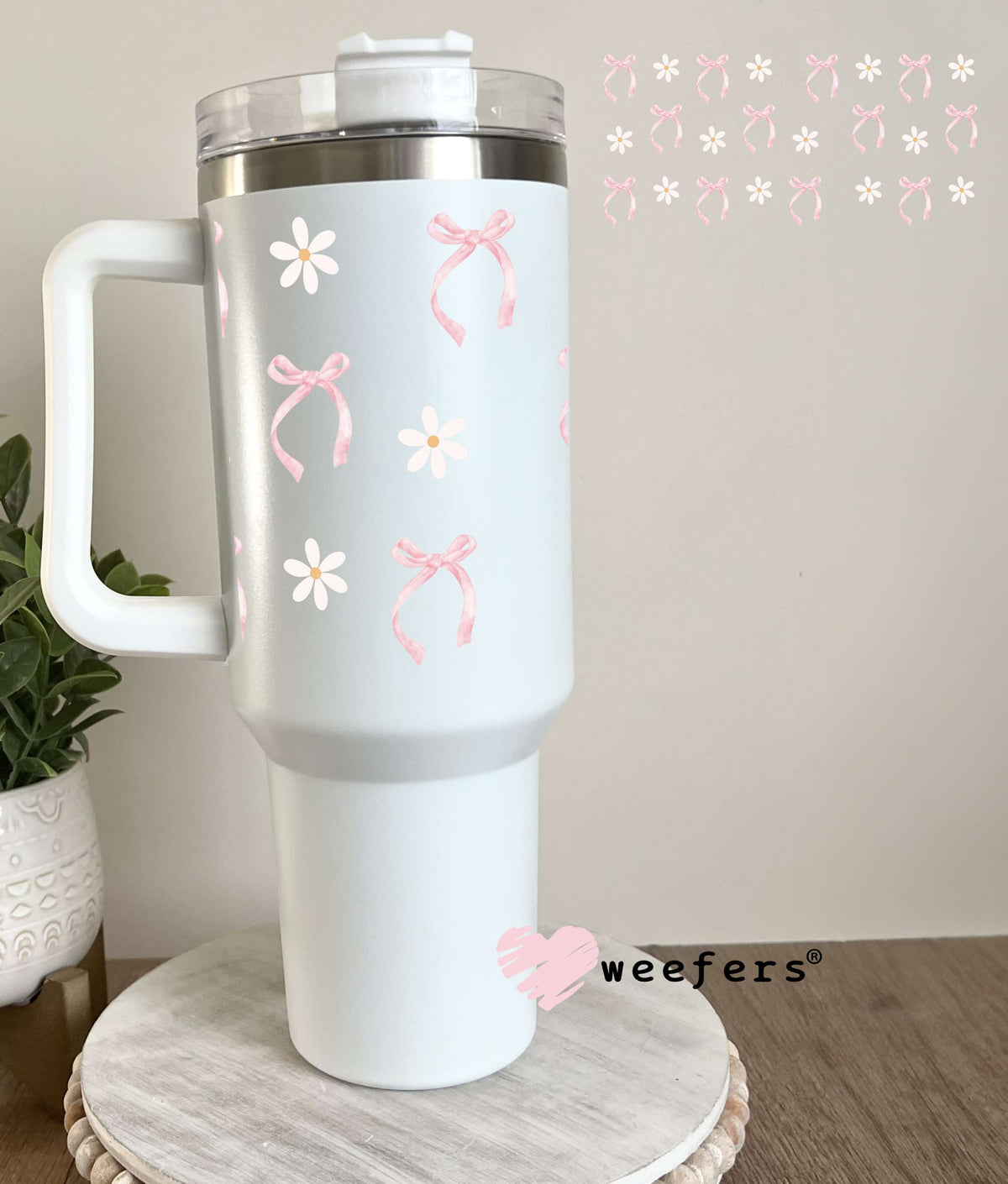 Pink Coquette Bows and Dainty Daisies UV DTF Cup Wrap 40oz Tumbler Cup Wrap Weefers