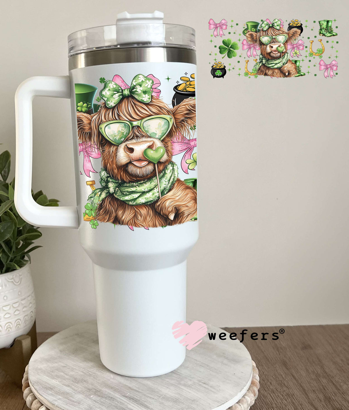 Bougee Coquette Highlander Cow St Patrick's Day UV DTF Cup Wrap 40oz Tumbler Cup Wrap Weefers