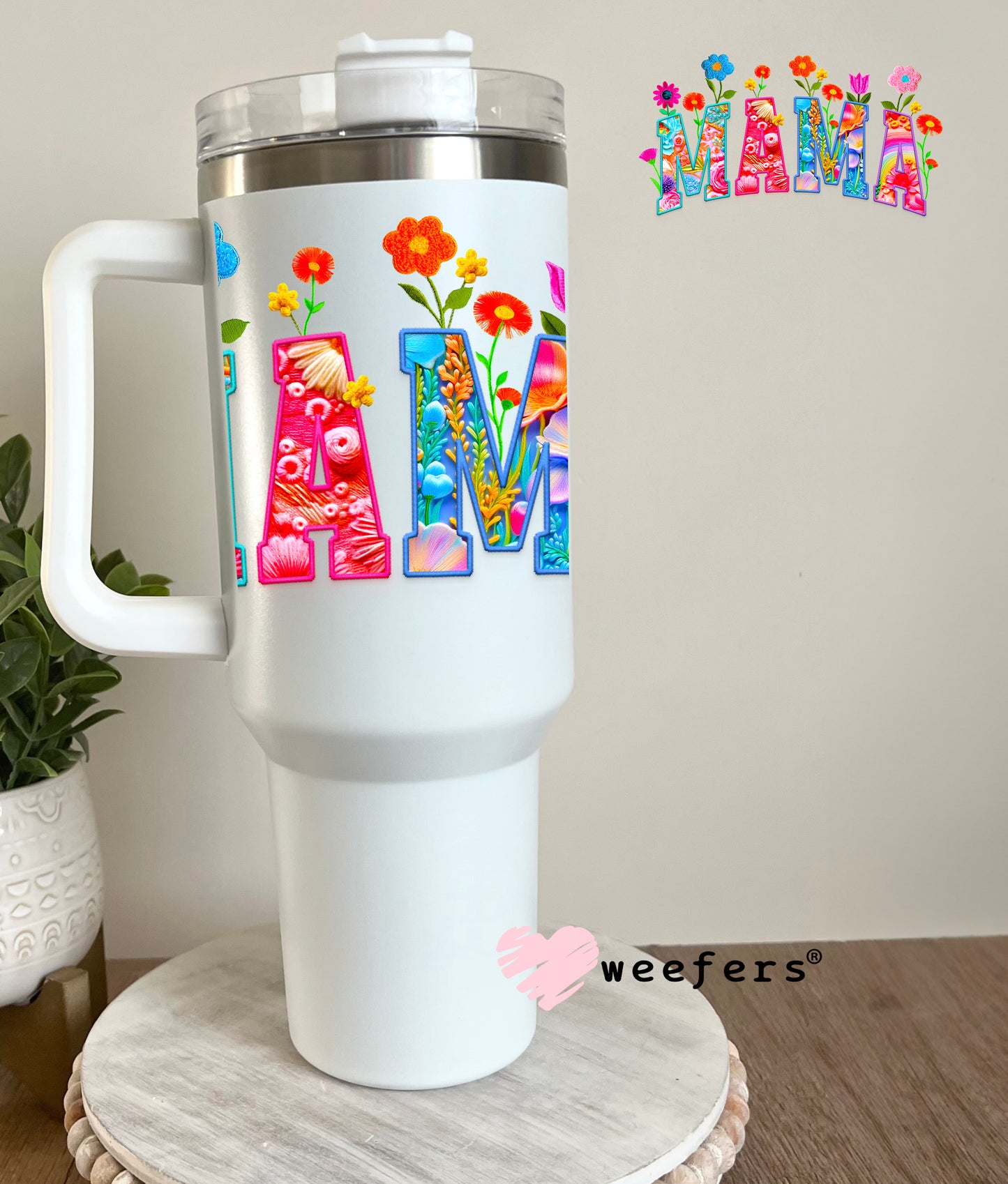 Mama Colorful Wildflowers UV DTF Decal 40oz Tumbler Decal Weefers