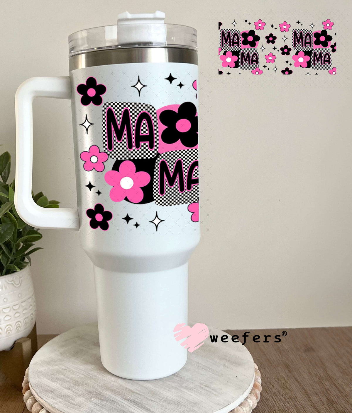 Mama Pink and Black Flowers UV DTF Cup Wrap - Weefers® Exclusive Weefers