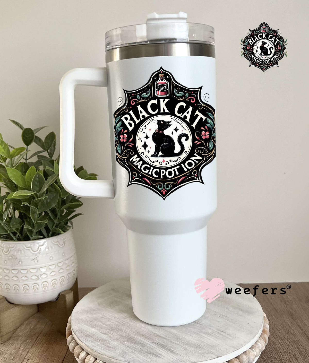 Black Cat Magic Potion Halloween UV DTF Decal 40oz Tumbler Decal Weefers