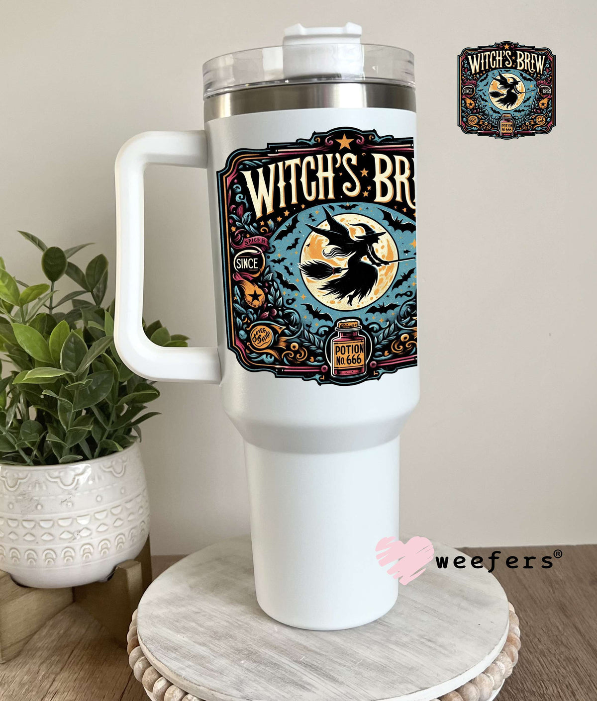 Witch's Brew Broom Halloween UV DTF Decal 40oz Tumbler Decal Weefers
