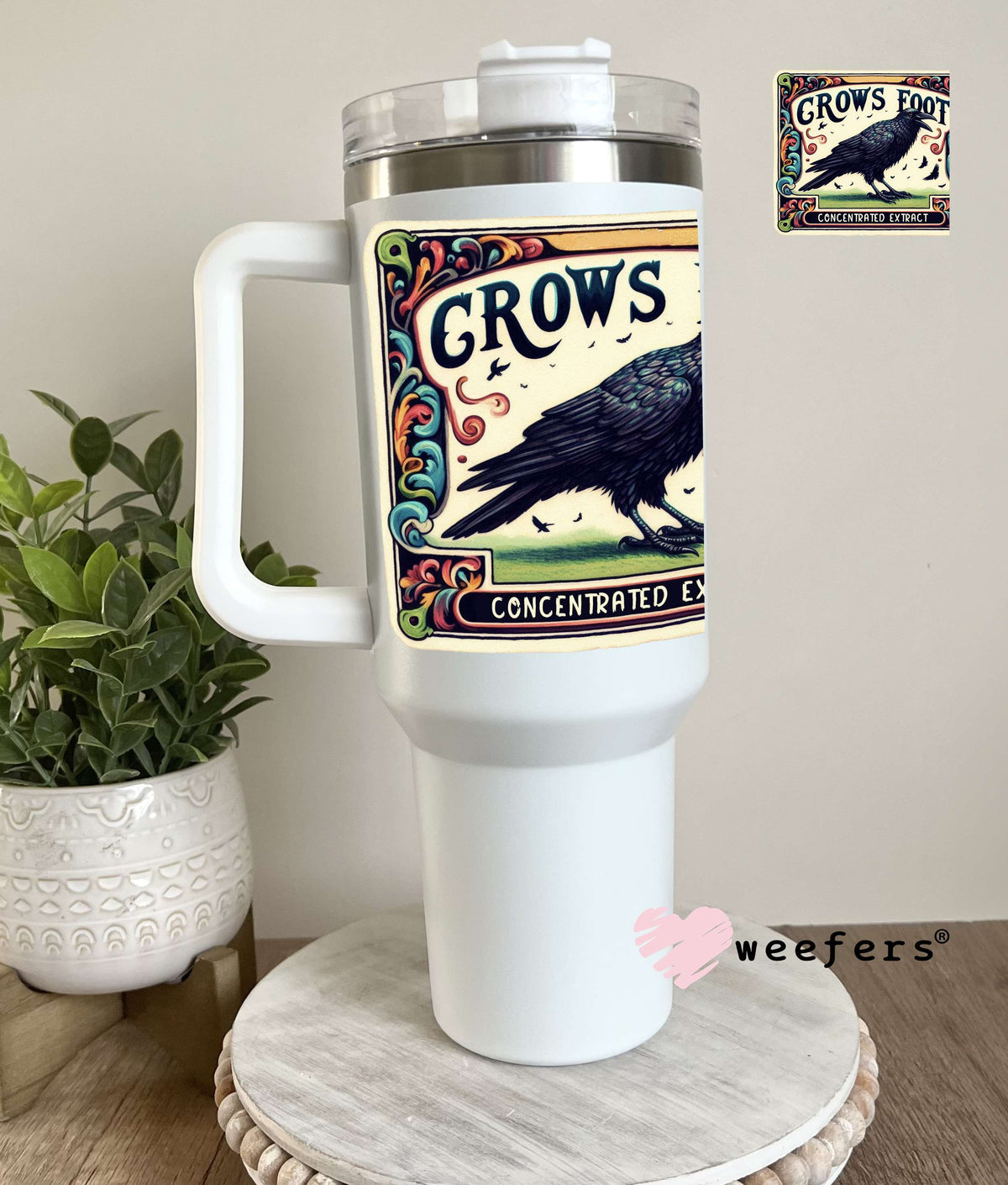 Crow's Foot Colorful Halloween UV DTF Decal 40oz Tumbler Decal Weefers