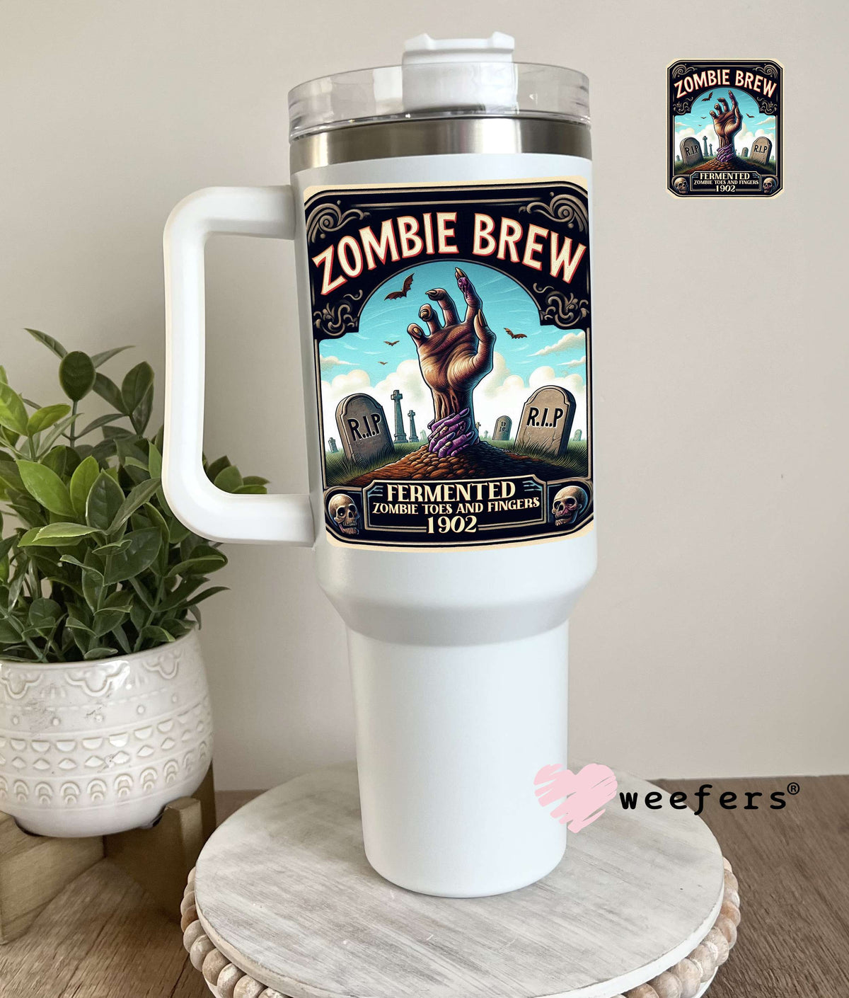 Zombie Brew Halloween UV DTF Decal 40oz Tumbler Decal Weefers