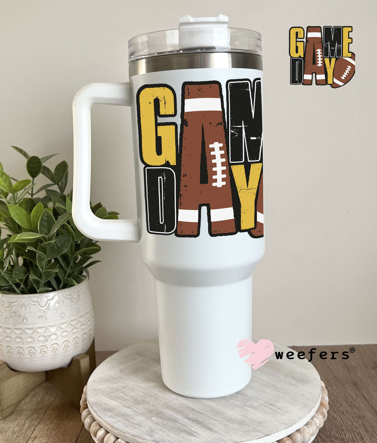 Game Day Football Brown Yellow and Black UV DTF Decal 40oz Tumbler Decal Weefers