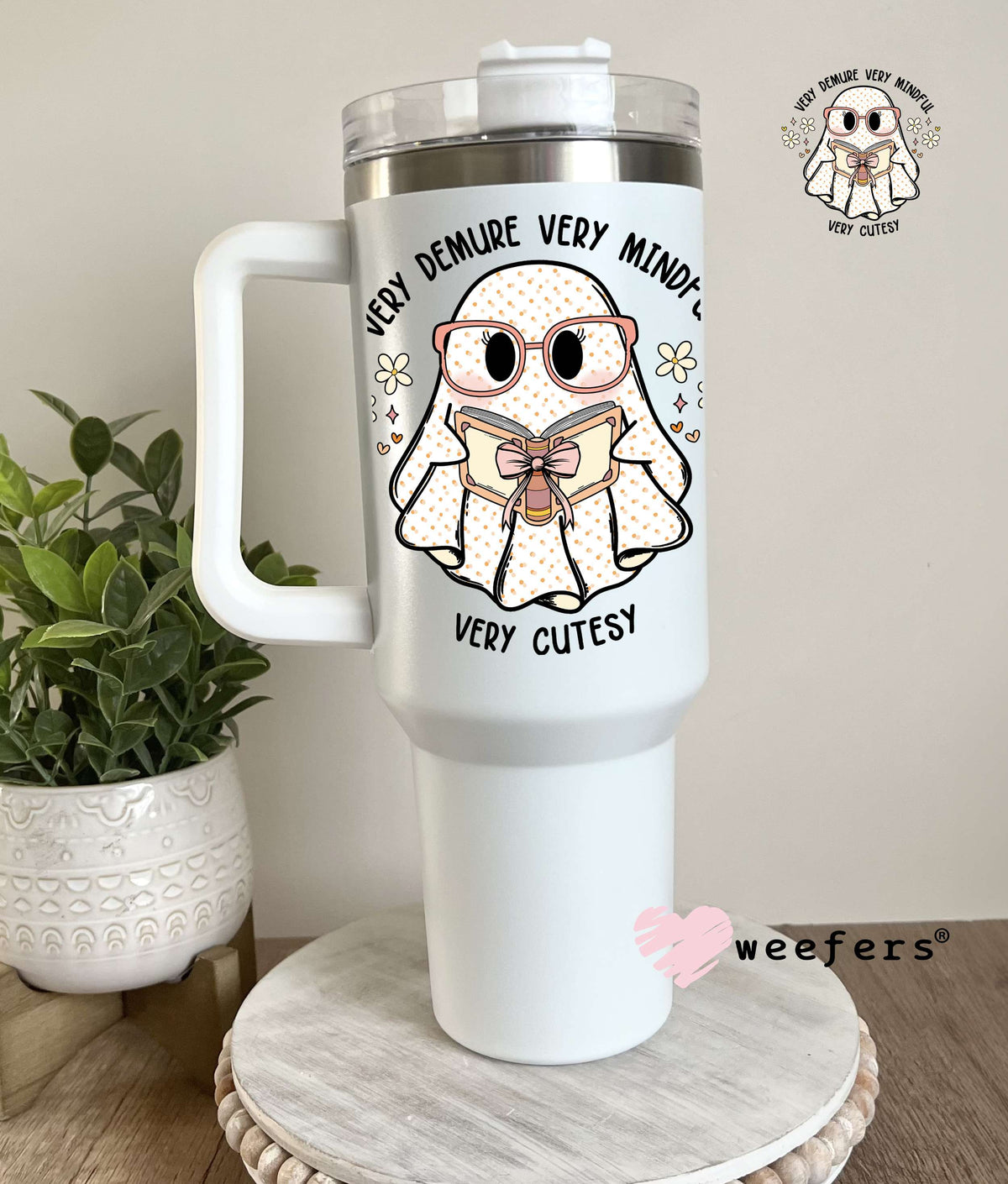 Very Demure Ghost Book Reader UV DTF Decal 40oz Tumbler Decal Weefers