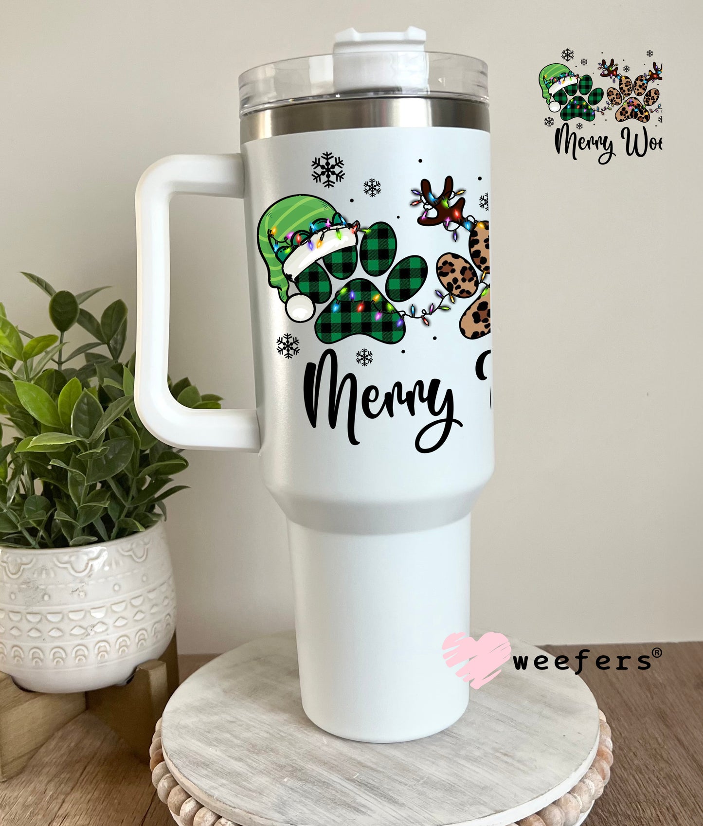 Merry Woofmas Dog Christmas UV DTF Decal 40oz Tumbler Weefers