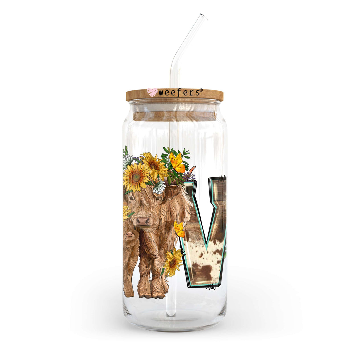 Love Western Cows 20oz Libbey Glass Can UV DTF or Sublimation Wrap - Decal Transfer Weefers
