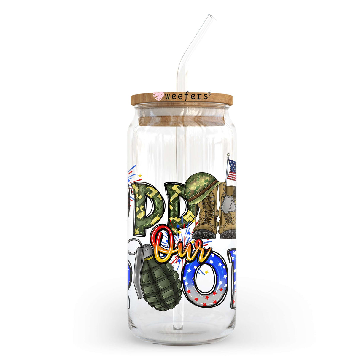 Support Our Troops 20oz Libbey Glass Can, 34oz Hip Sip, 40oz Tumbler, 24oz Cold Cup UV DTF or Sublimation Decal Transfer Weefers