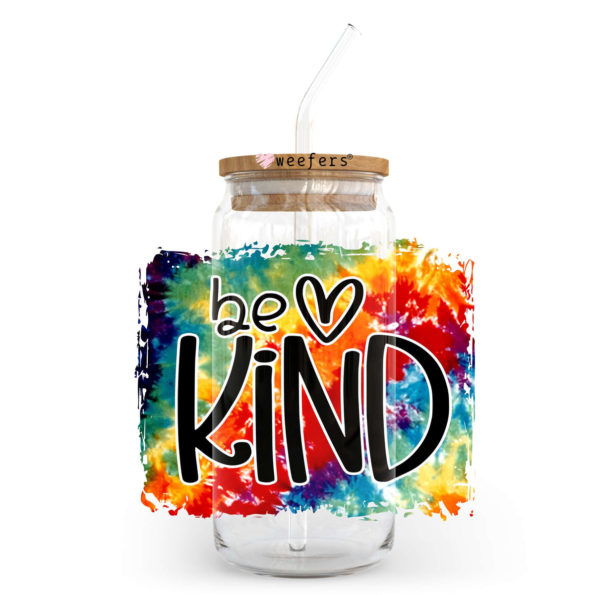Be Kind Tie Dye 20oz Libbey Glass Can UV DTF or Sublimation Wrap - Decal Transfer Weefers