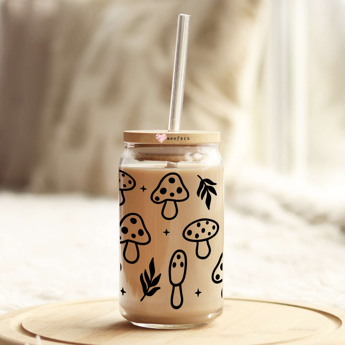 Minimalist Mushrooms 16oz Libbey Glass Can UV DTF or Sublimation Wrap Decal Transfer Weefers