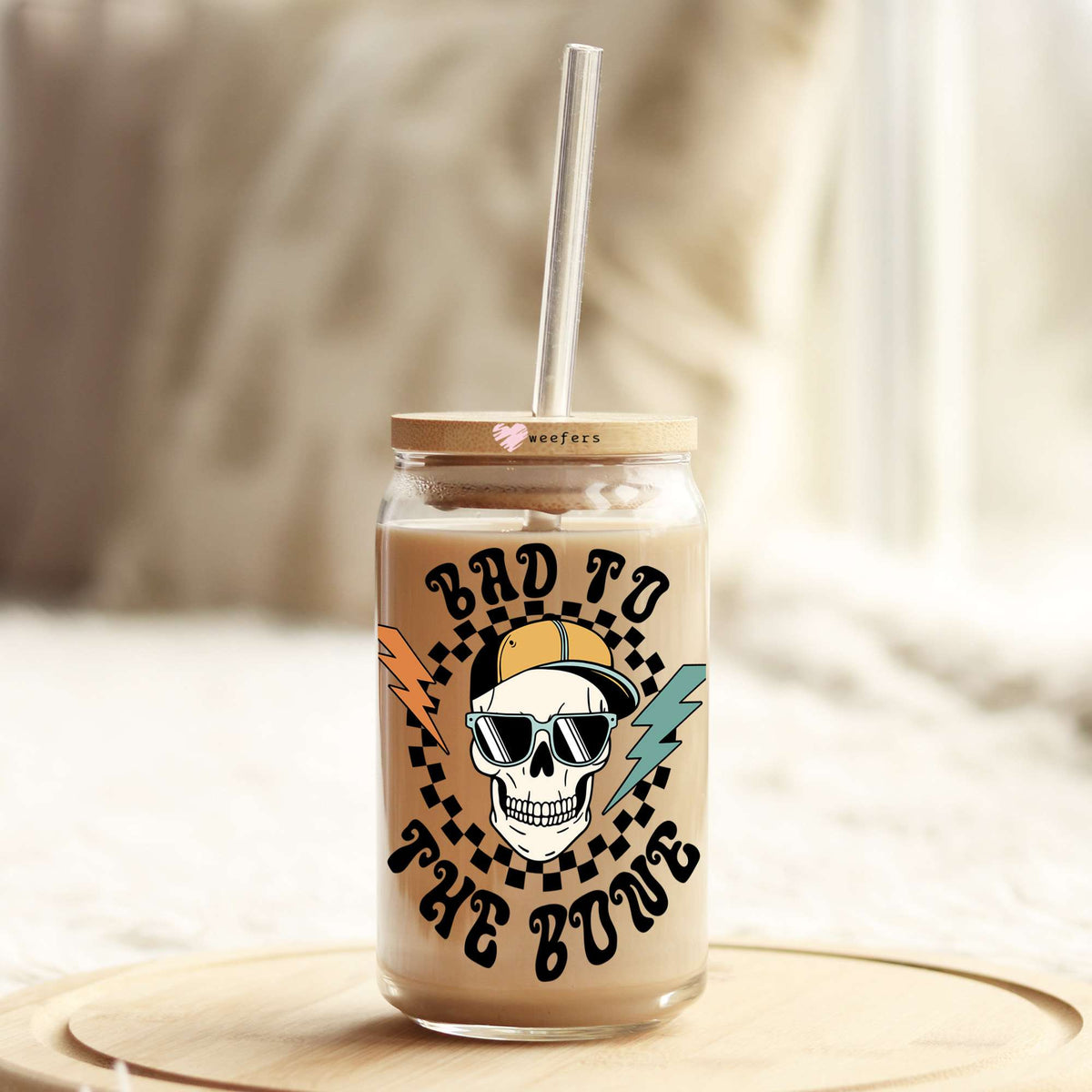 Bad To The Bone 16oz Libbey Glass Can UV DTF or Sublimation Wrap Decal Transfer Weefers