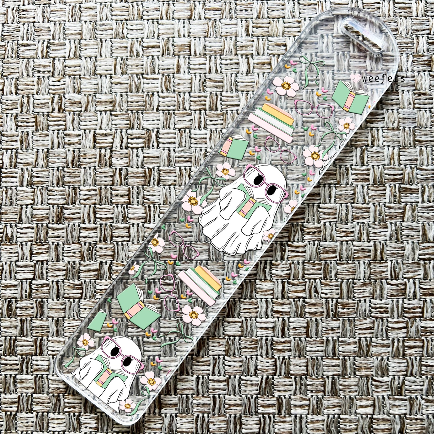 Ghost Reading Book Bookmark UV DTF Decal Weefers