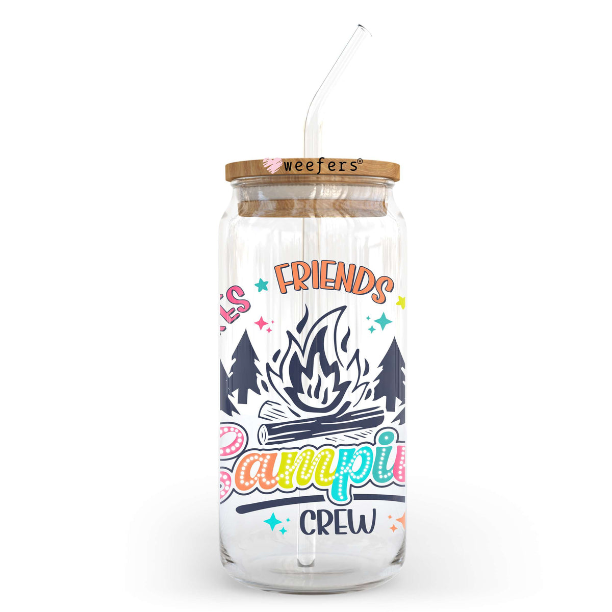Fire Friends Fun Camping Crew 20oz Libbey Glass Can, 34oz Hip Sip, 40oz Tumbler, 24oz Cold Cup UV DTF or Sublimation Decal Transfer Weefers