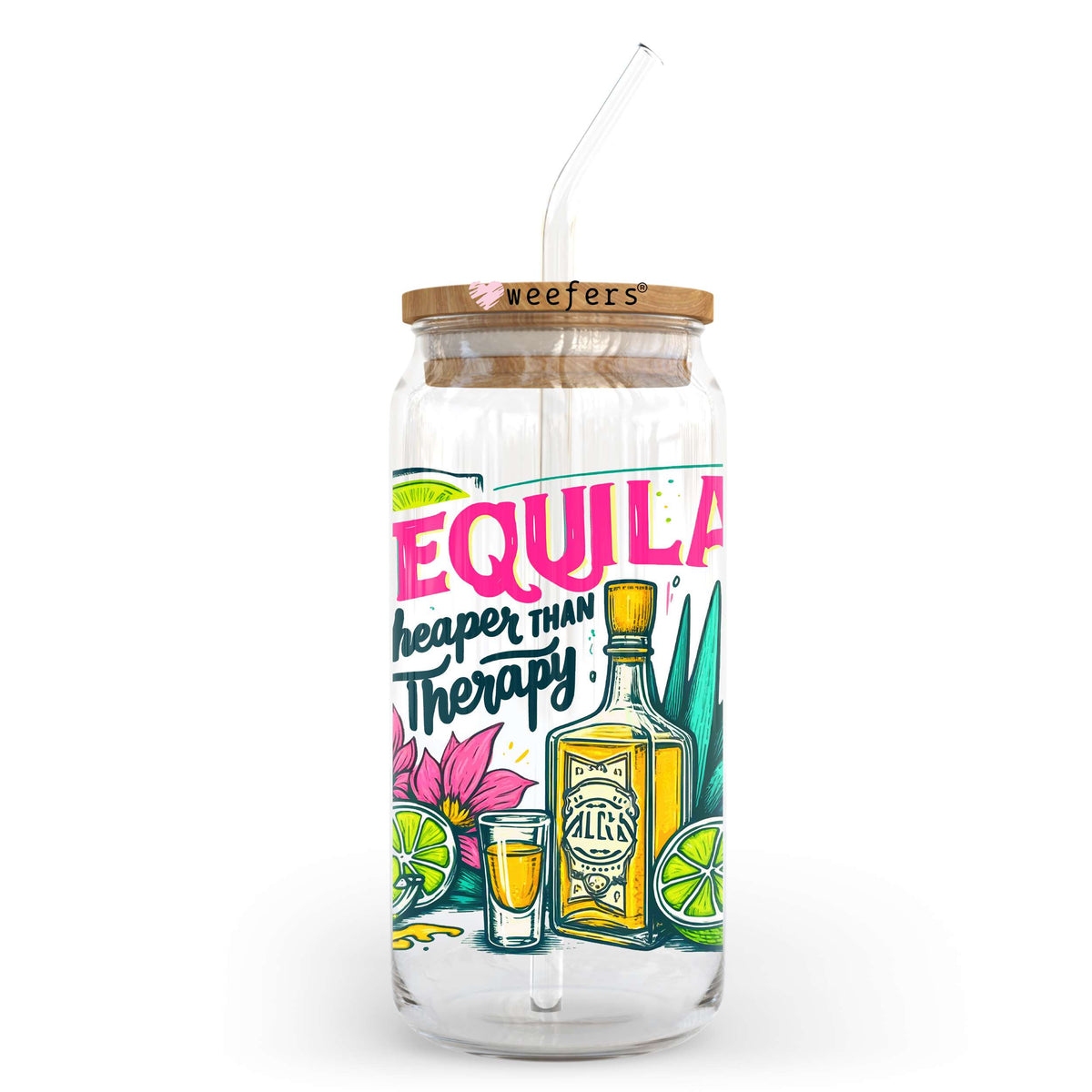 Tequila Cheaper Than Therapy 20oz Libbey Glass Can, 34oz Hip Sip, 40oz Tumbler, 24oz Cold Cup UV DTF or Sublimation Decal Transfer Weefers