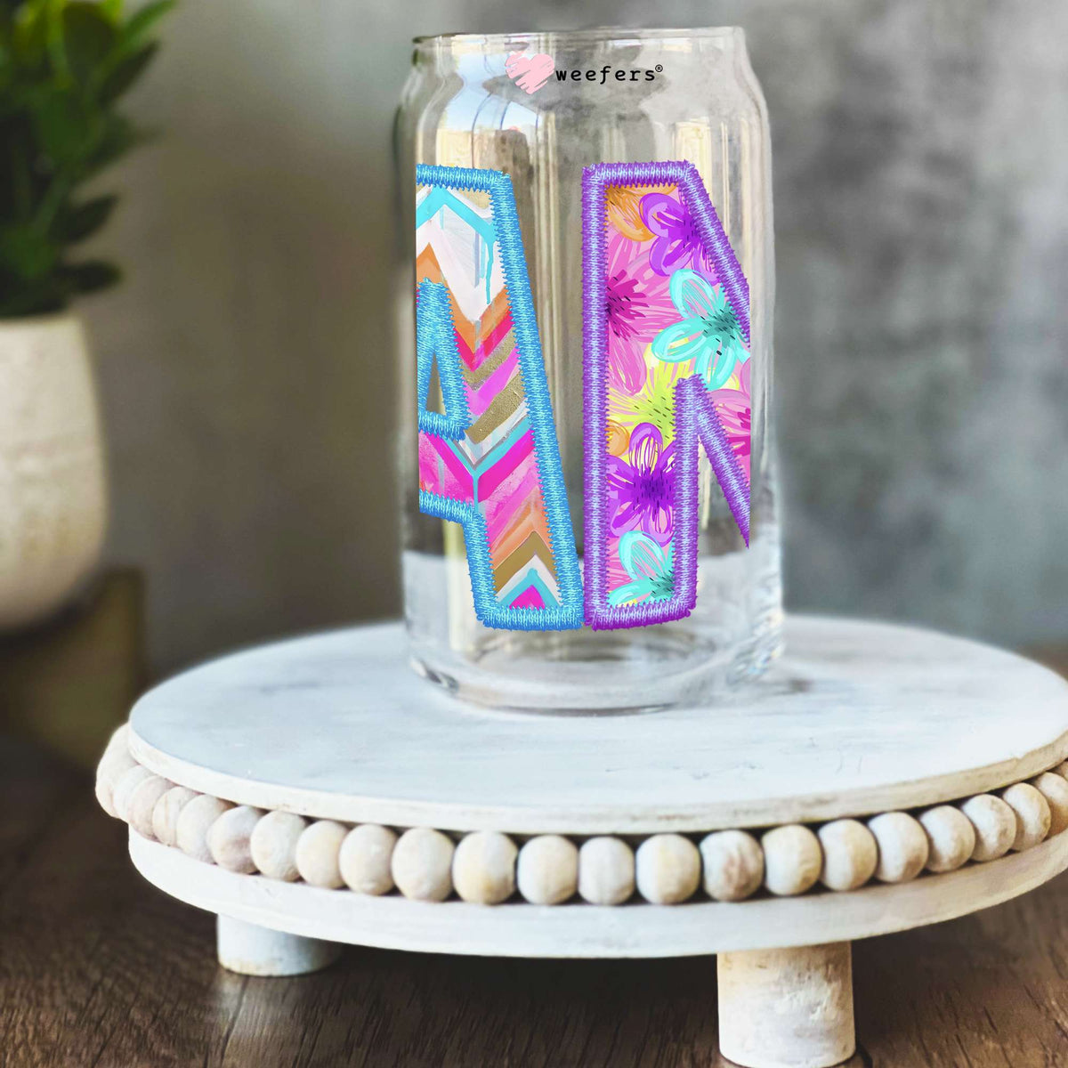 Colorful Faux Embroidery Nana 16oz Libbey Glass Can UV DTF or Sublimation Wrap - Transfer Weefers