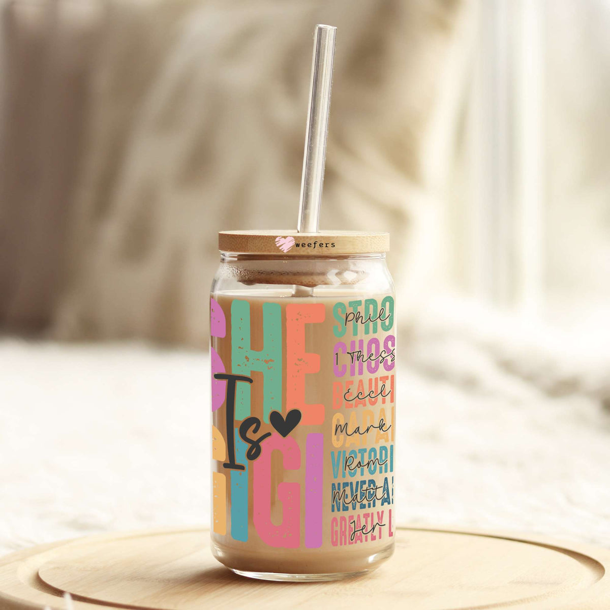 She Is Affirmations Customization 16oz Libbey Glass Can UV DTF or Sublimation Wrap - Decal Transfer Weefers