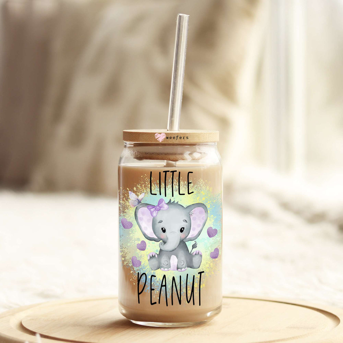 Little Peanut Elephant 16oz Libbey Glass Can UV DTF or Sublimation Wrap - Decal Transfer Weefers