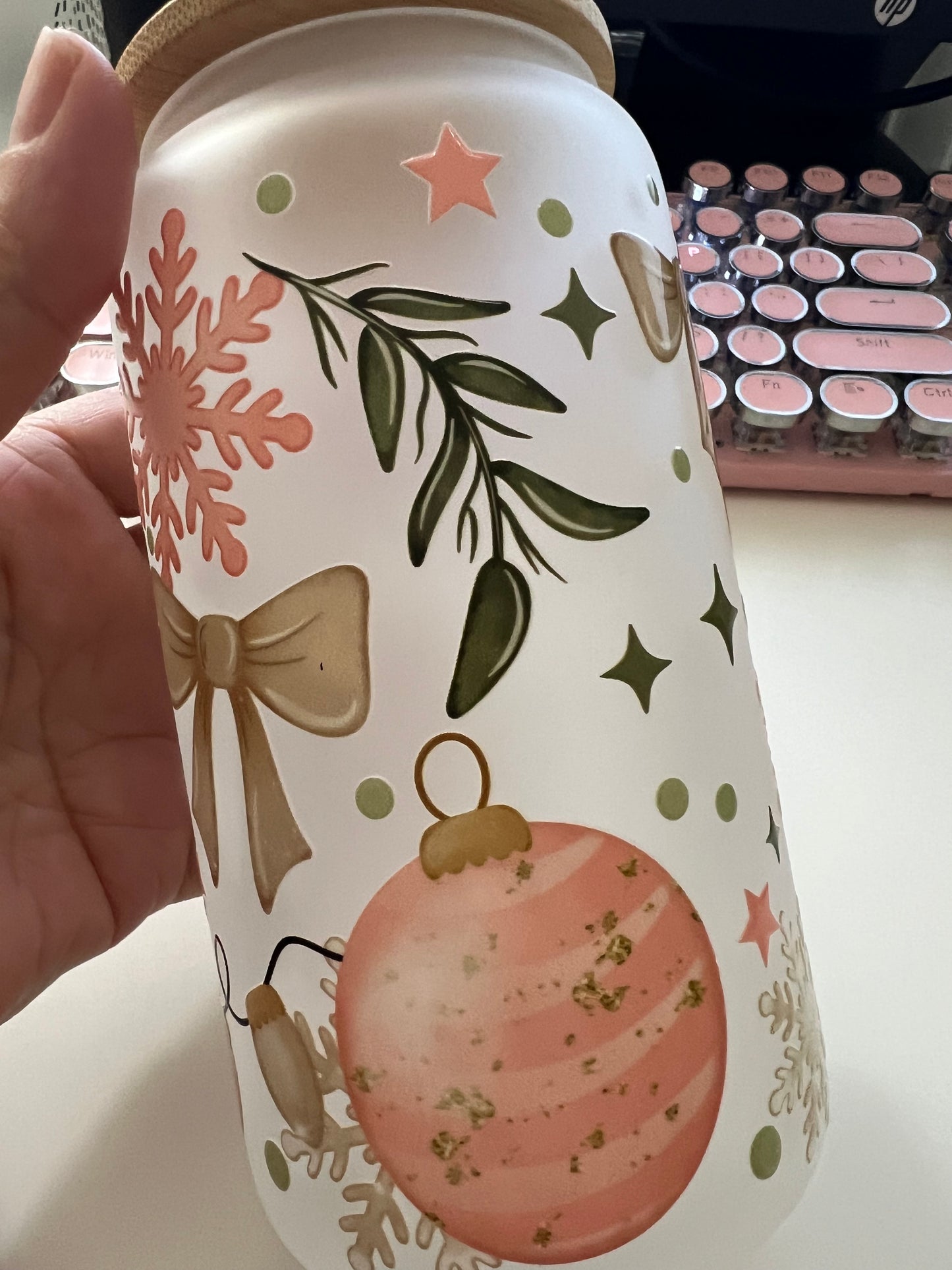Pink Christmas Winter Ornaments UV DTF Cup Wrap Weefers