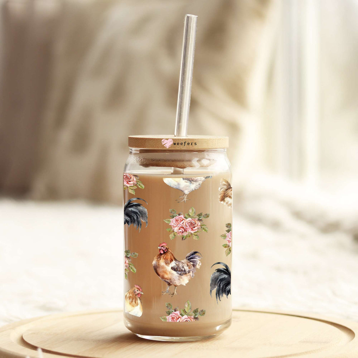 Vintage Roosters and Chickens 16oz Libbey Glass Can UV DTF or Sublimation Wrap - Decal Weefers