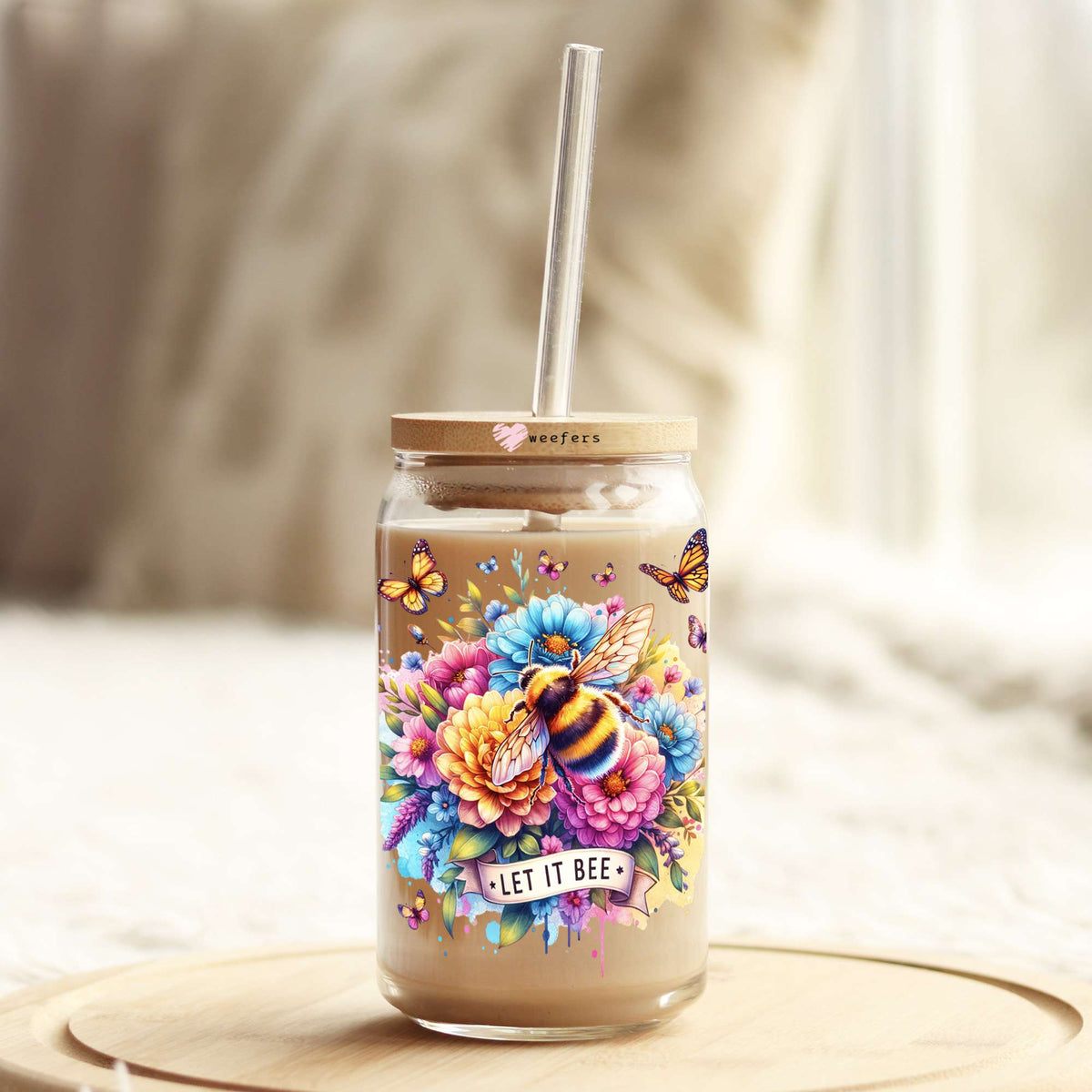 Let it Be Colorful Bee 16oz Libbey Glass Can UV DTF or Sublimation Wrap - Decal Weefers