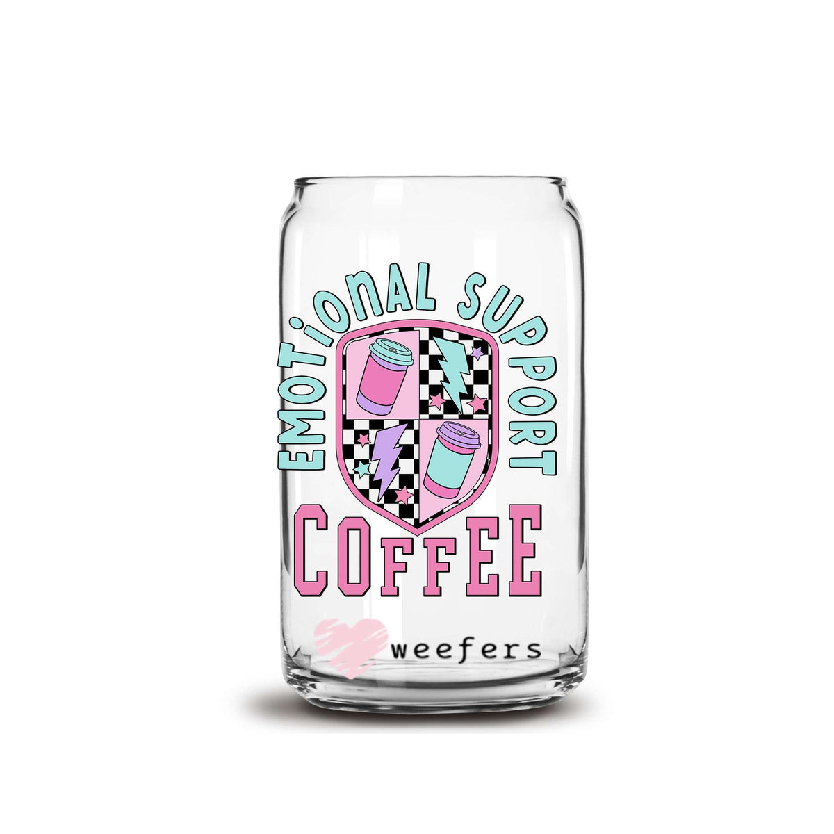 Emotional Support Coffee 16oz Libbey Glass Can UV DTF or Sublimation Wrap Decal Transfer Weefers