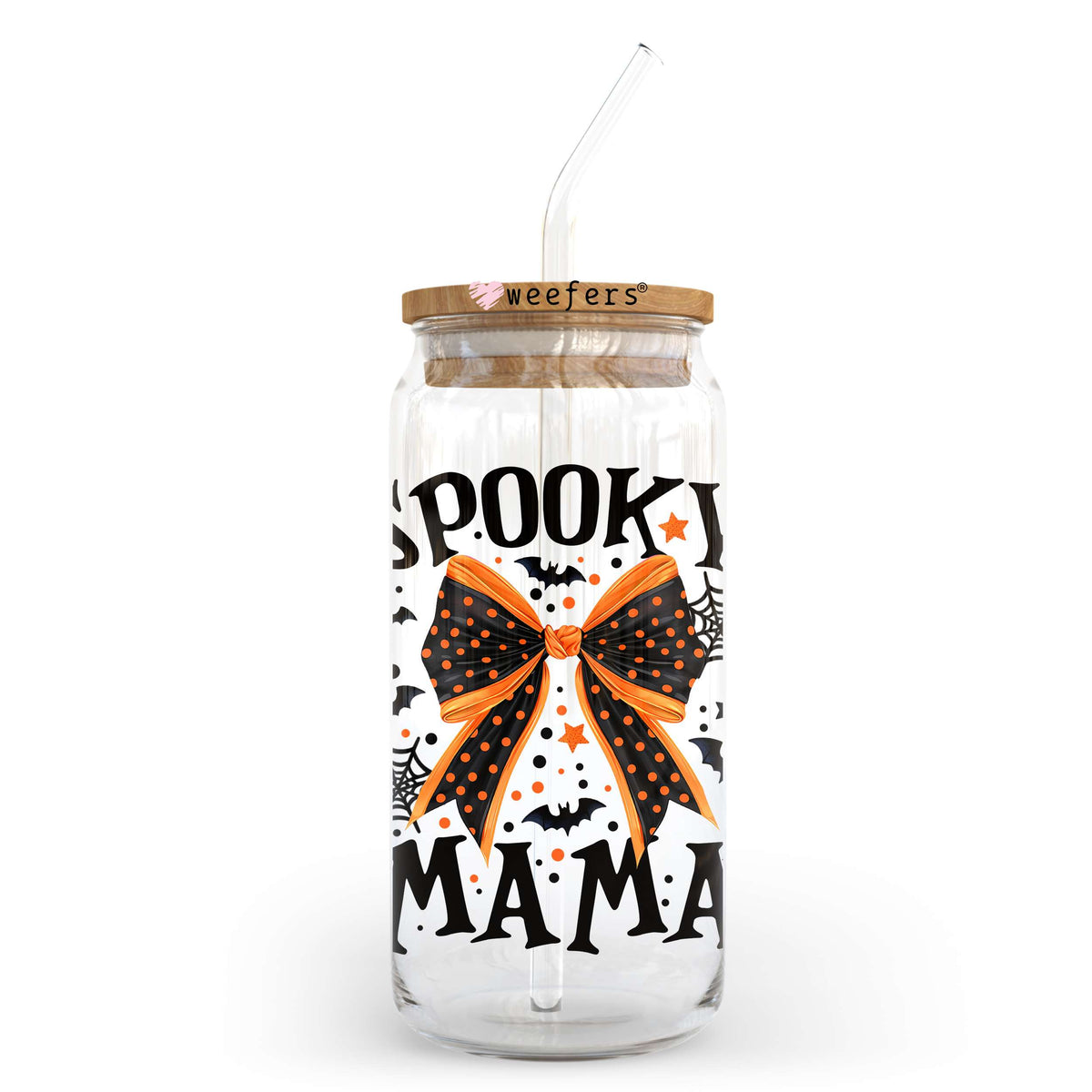 Spooky Mama Bow 20oz Libbey Glass Can, 34oz Hip Sip, 40oz Tumbler, 24oz Cold Cup UV DTF or Sublimation Decal Transfer Weefers
