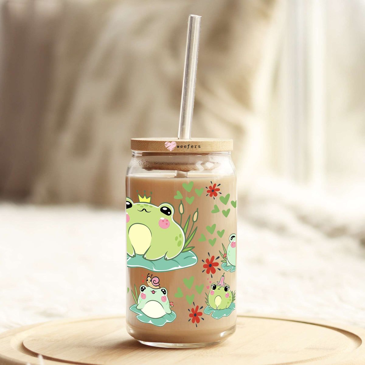 Cute Frogs 16oz Libbey Glass Can UV DTF or Sublimation Wrap - Transfer Weefers