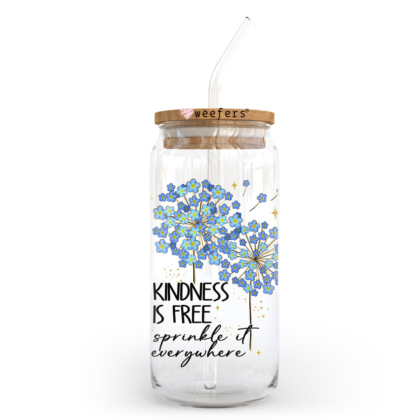 Kindness is Free 20oz Libbey Glass Can UV DTF or Sublimation Wrap - Decal Transfer Weefers