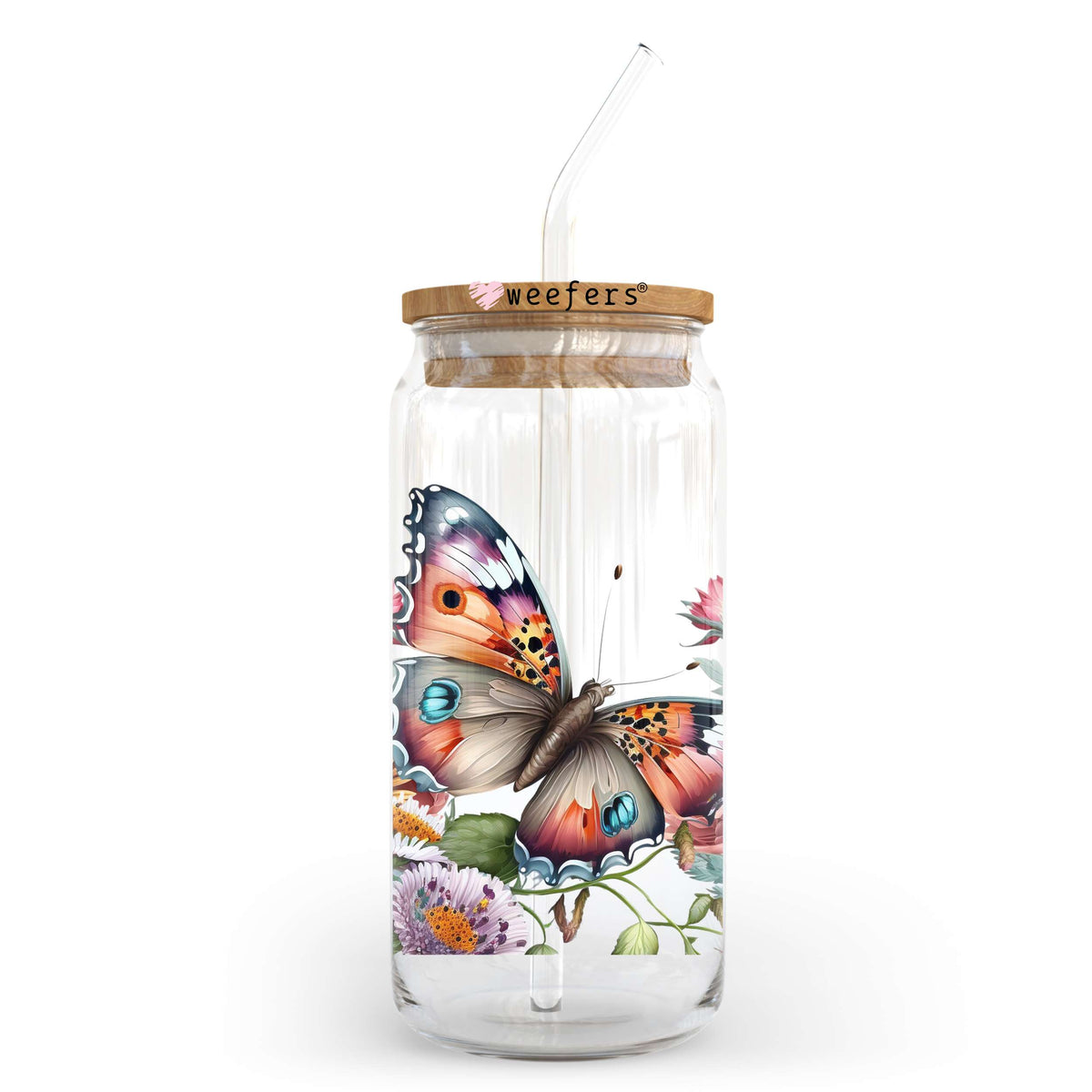 Floral Butterfly 20oz Libbey Glass Can UV DTF or Sublimation Wrap Transfer Weefers