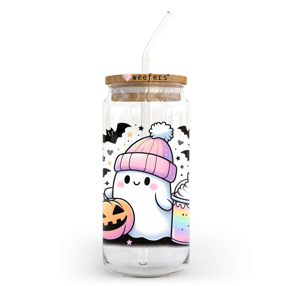 Ghost And Rainbow Coffee 20oz Libbey Glass Can, 34oz Hip Sip, 40oz Tumbler, 24oz Cold Cup UV DTF or Sublimation Decal Transfer Weefers