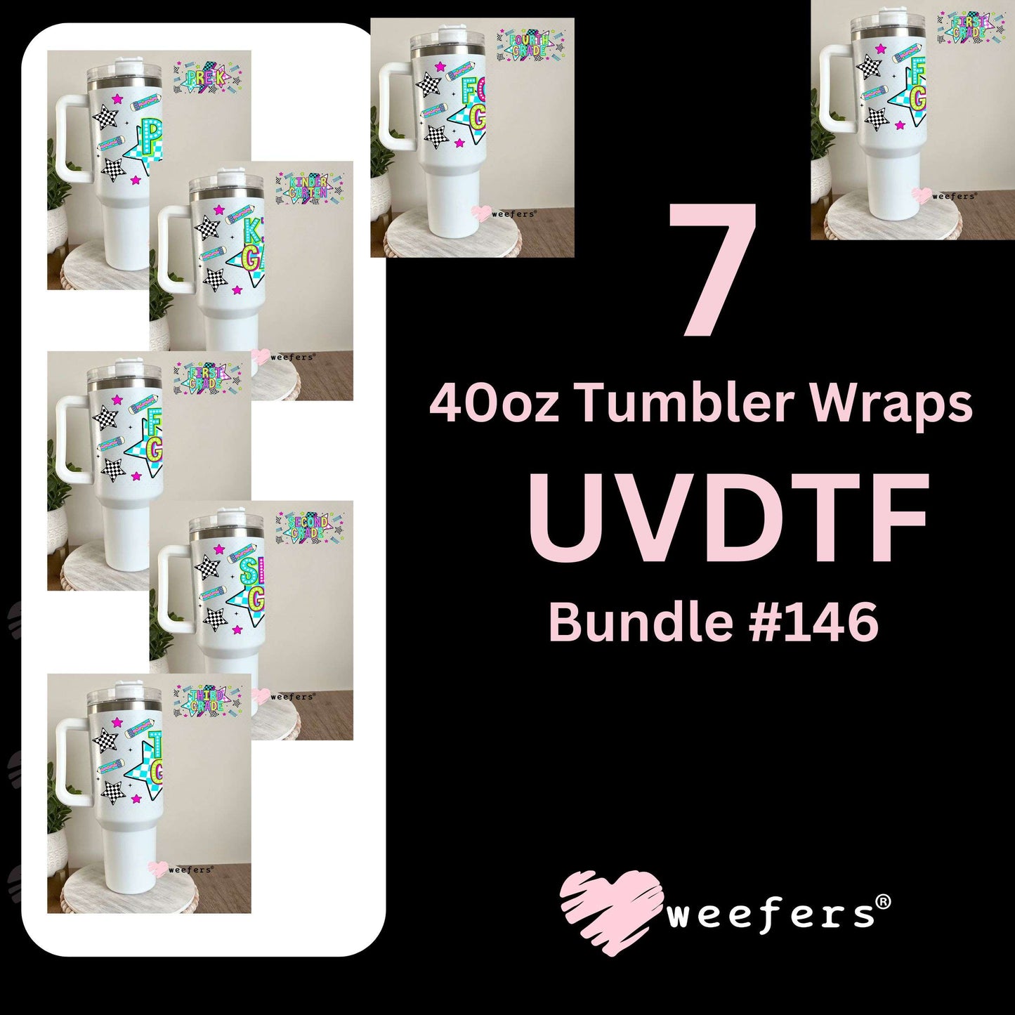 Grade School Crew Ver 1 Pre-k - 5th Grade UV DTF Cup Wrap Bundle 40oz Tumbler Weefers