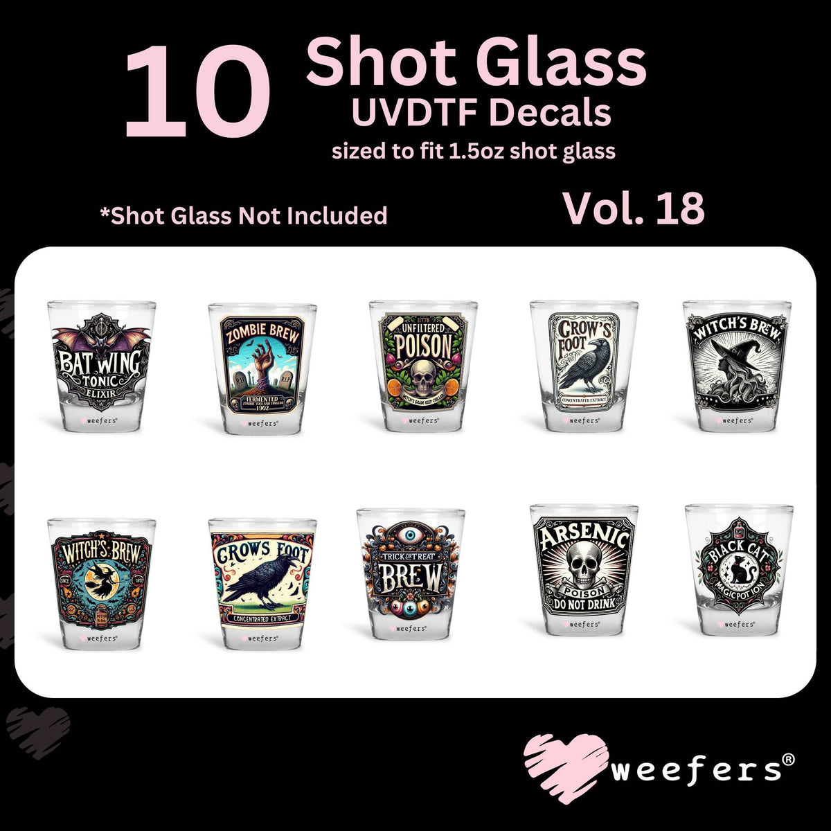 (10) Shot Glass UVDTF Decals - Halloween Bundle - Vol. 18 Weefers
