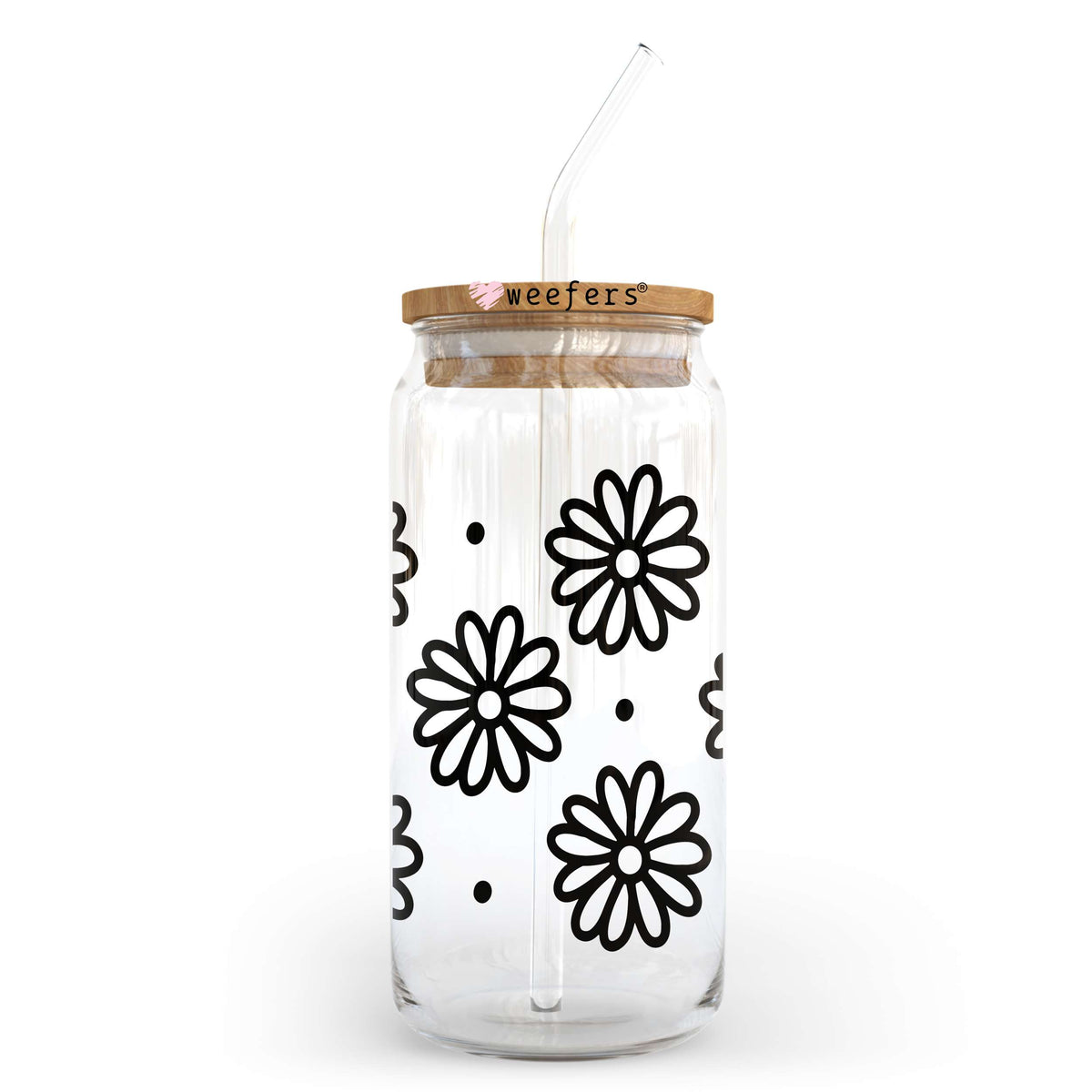 Black And White Daisies 20oz Libbey Glass Can, 34oz Hip Sip, 40oz Tumbler, 24oz Cold Cup UV DTF or Sublimation Decal Transfer Weefers