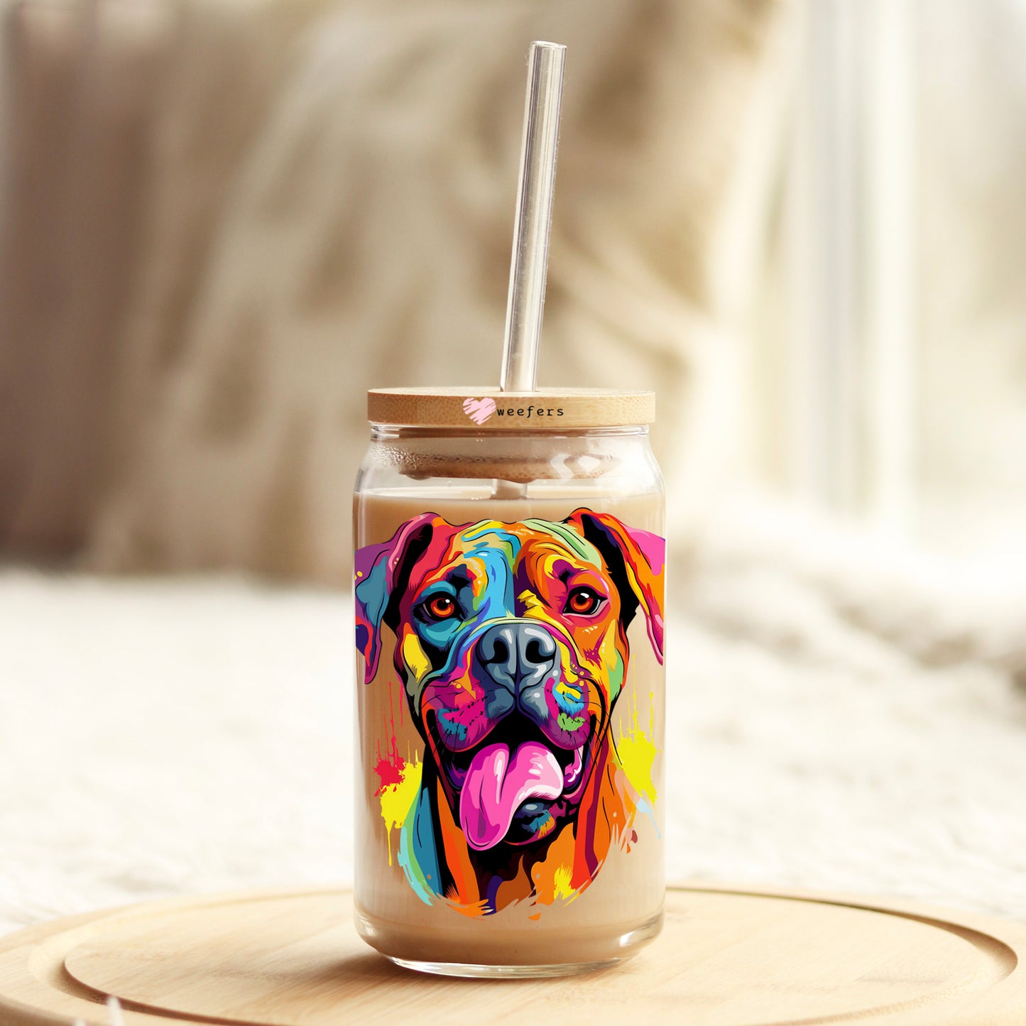 Boxer Colorful Watercolor 16oz Libbey Glass Can UV DTF or Sublimation Wrap - Decal Weefers