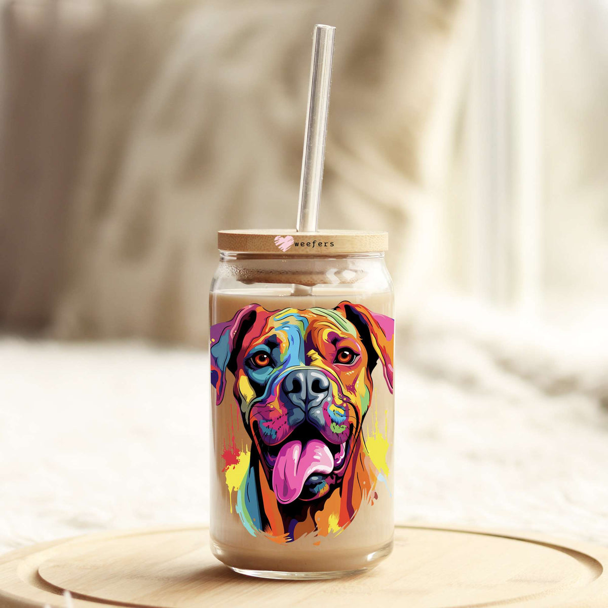 Boxer Colorful Watercolor 16oz Libbey Glass Can UV DTF or Sublimation Wrap - Decal Weefers