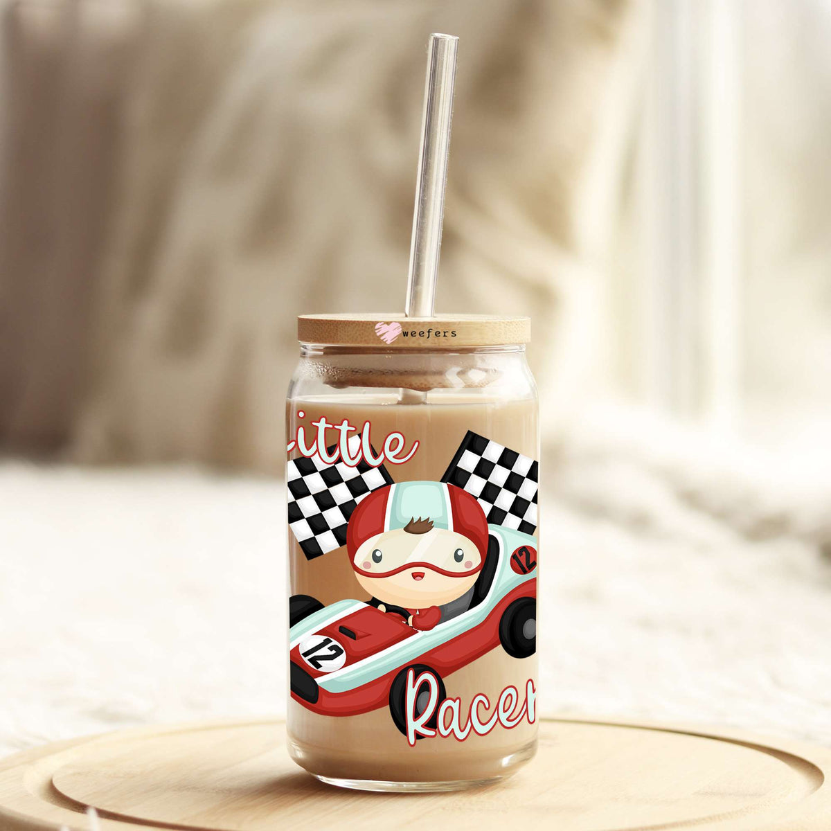 Little Racer Racecar 16oz Libbey Glass Can UV DTF or Sublimation Wrap - Decal Transfer Weefers