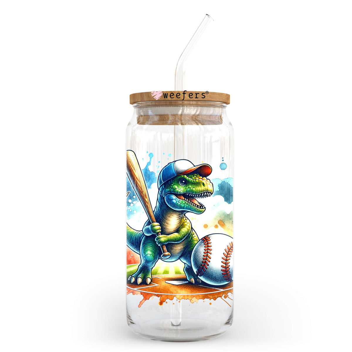 Baseball Dinosaur 20oz Libbey Glass Can, 34oz Hip Sip, 40oz Tumbler, 24oz Cold Cup UV DTF or Sublimation Decal Transfer Weefers