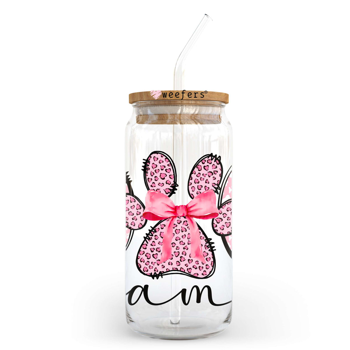 Dog Mama Pink Paw 20oz Libbey Glass Can, 34oz Hip Sip, 40oz Tumbler, 24oz Cold Cup UV DTF or Sublimation Decal Transfer Weefers