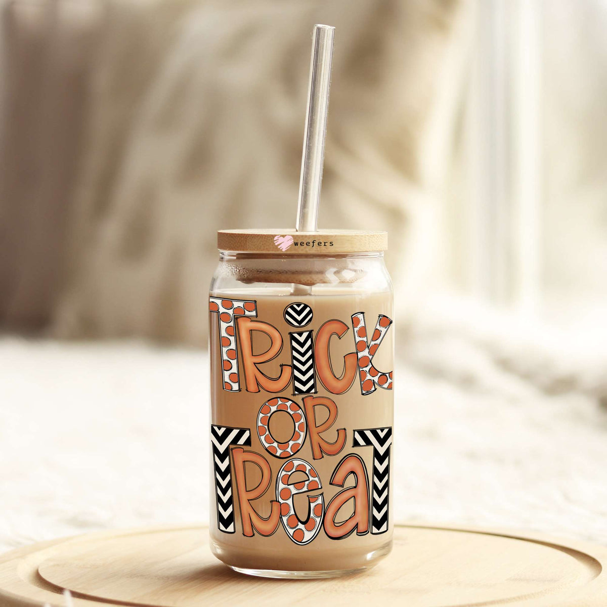 Trick Or Treat 16oz Libbey Glass Can UV DTF or Sublimation Wrap Decal Transfer Weefers