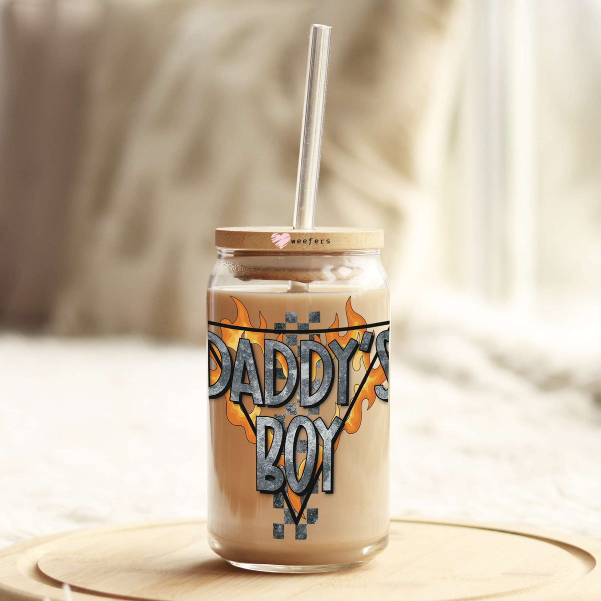 Daddy's Boy Flames 16oz Libbey Glass Can UV DTF or Sublimation Decal - Transfer Weefers