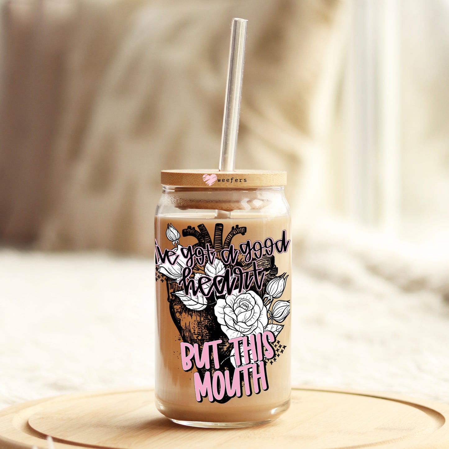I've Got a Good Heart But This Mouse 16oz Libbey Glass Can UV DTF or Sublimation Wrap - Decal Weefers