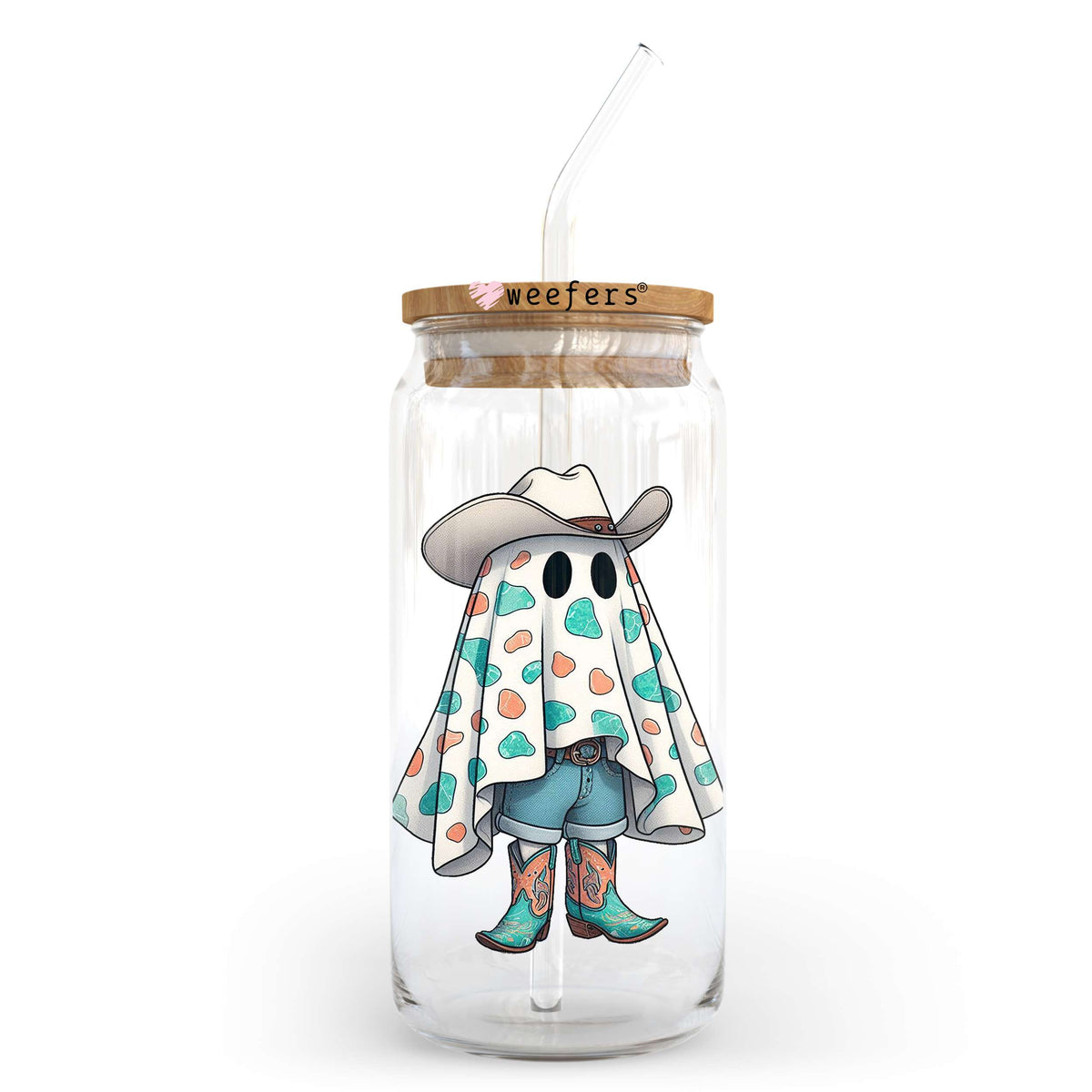 Little Ghost Cowboy 20oz Libbey Glass Can, 34oz Hip Sip, 40oz Tumbler, 24oz Cold Cup UV DTF or Sublimation Decal Transfer Weefers