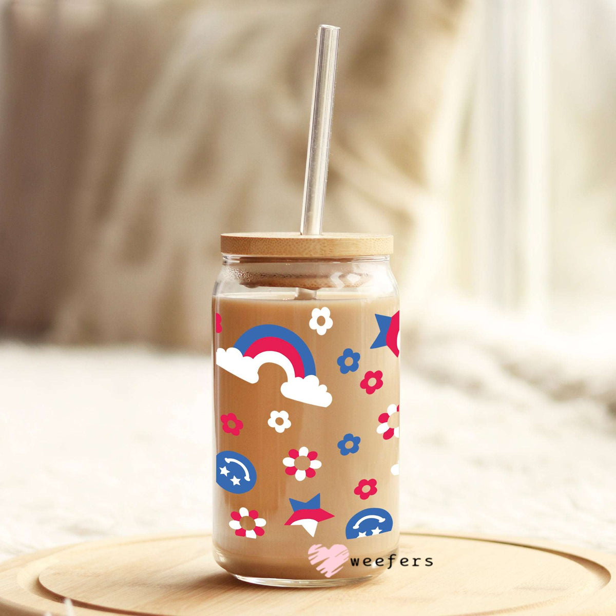 4th of July Smile Face 16oz Libbey Glass Can UV DTF or Sublimation Wrap - Decal Weefers