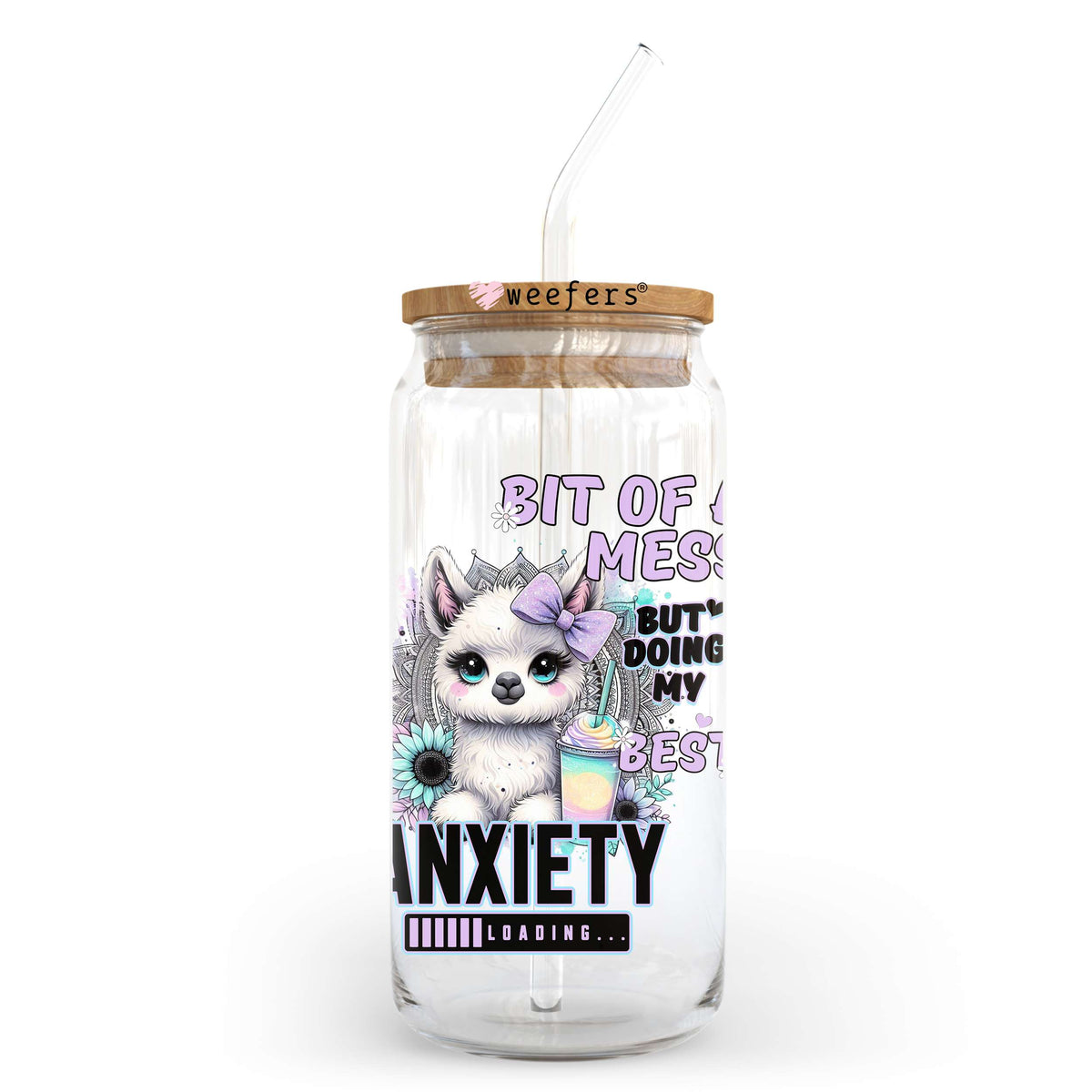 Bit of a Mess Doing My Best White 20oz Libbey Glass Can, 34oz Hip Sip, 40oz Tumbler, 24oz Cold Cup UV DTF or Sublimation Decal Transfer Weefers