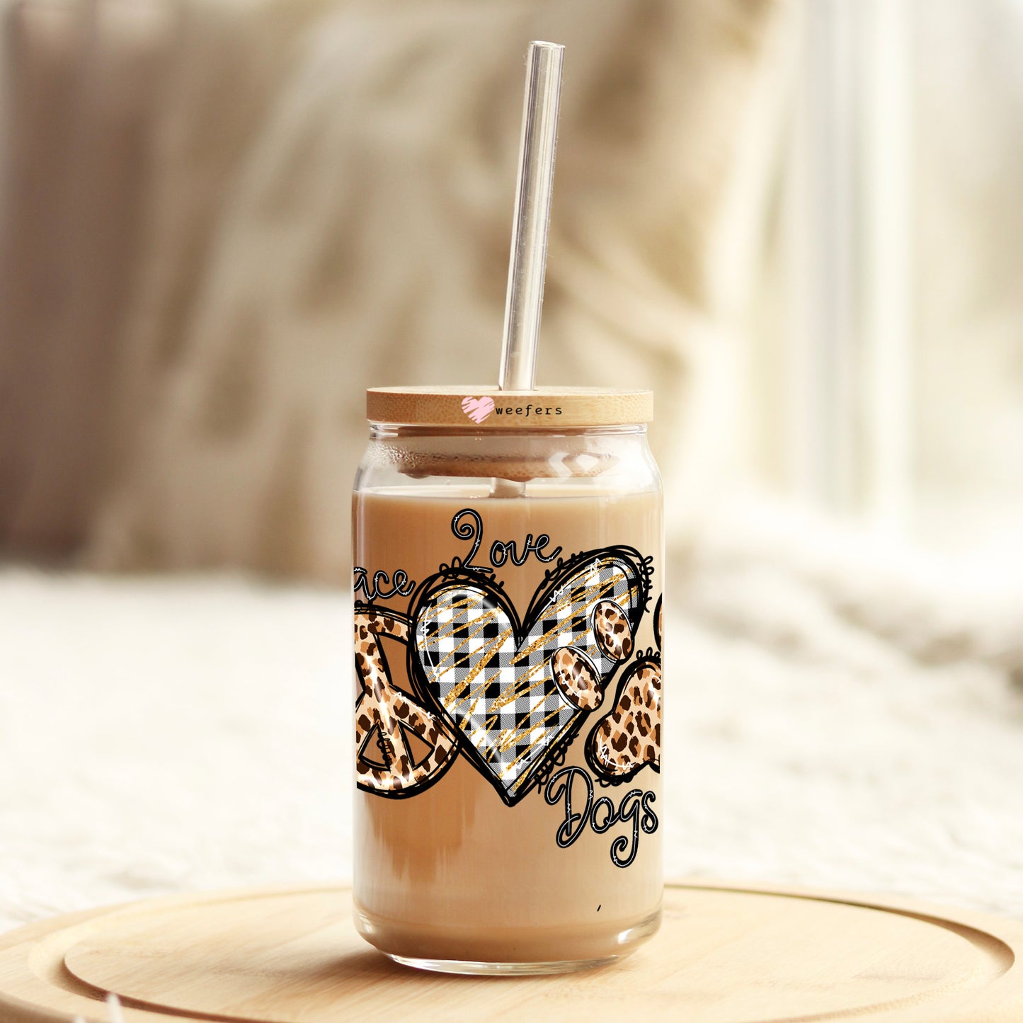 Peace Love Dogs 16oz Libbey Glass Can UV DTF or Sublimation Wrap - Decal Weefers