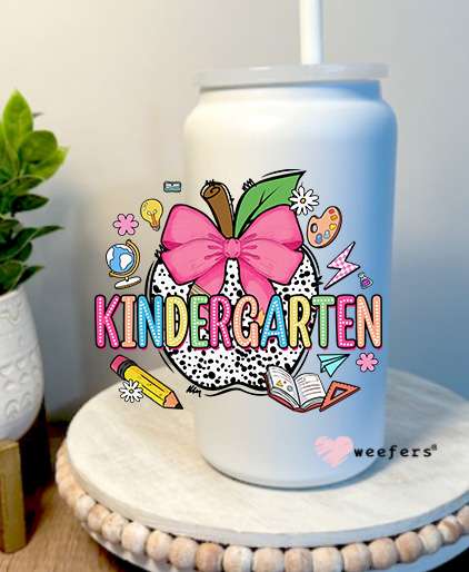 Kindergarten 16oz Libbey Glass Can UV DTF Decal Transfer Weefers
