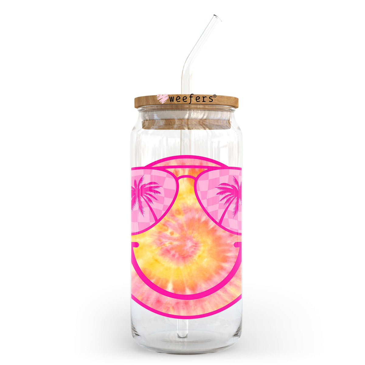 Summer Smile Face 20oz Libbey Glass Can, 34oz Hip Sip, 40oz Tumbler, 24oz Cold Cup UV DTF or Sublimation Decal Transfer Weefers