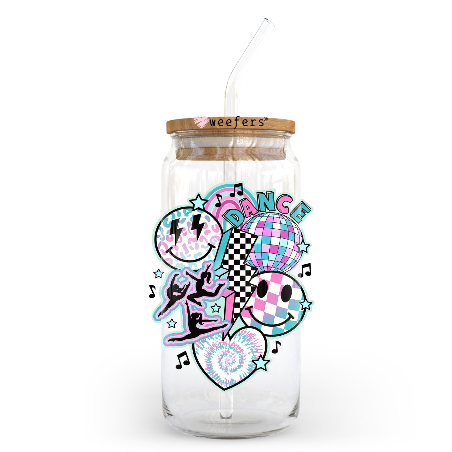 Retro Dance Smile Face 20oz Libbey Glass Can UV DTF or Sublimation Wrap - Decal Transfer Weefers